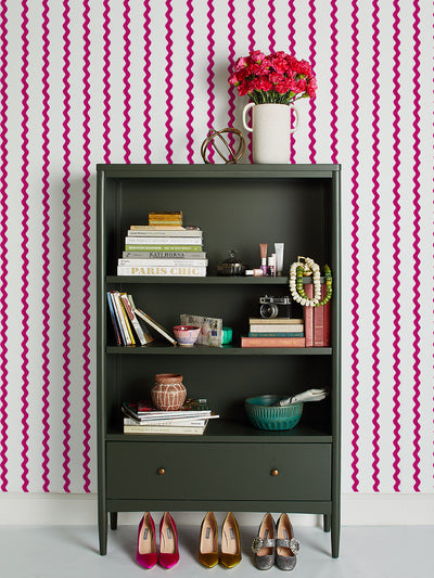 ric rac stripe on white wallpaper by sarah jessica parker raspberry