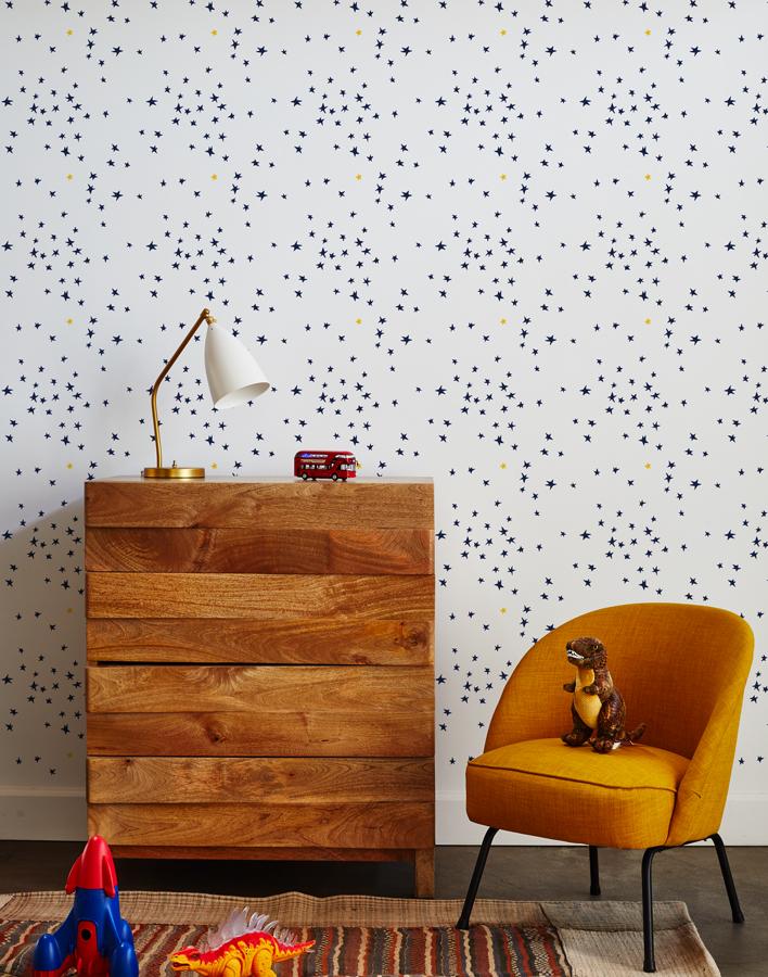 rising star wallpaper navy on white with gold