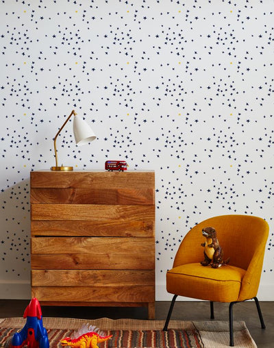 rising star wallpaper navy on white with gold