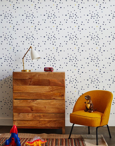 'Rising Star' Wallpaper by Clare V. - Navy / White / Gold