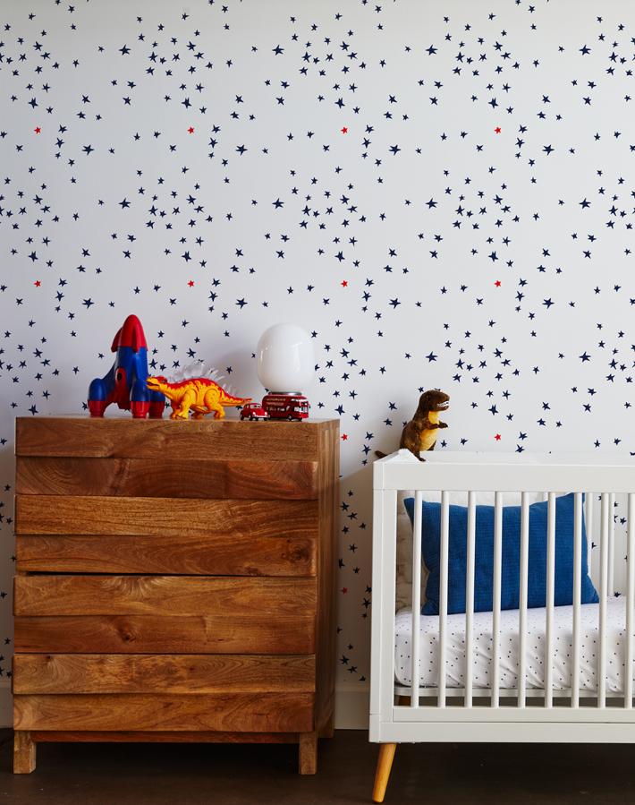 'Rising Star' Wallpaper by Clare V. - Navy / White / Red