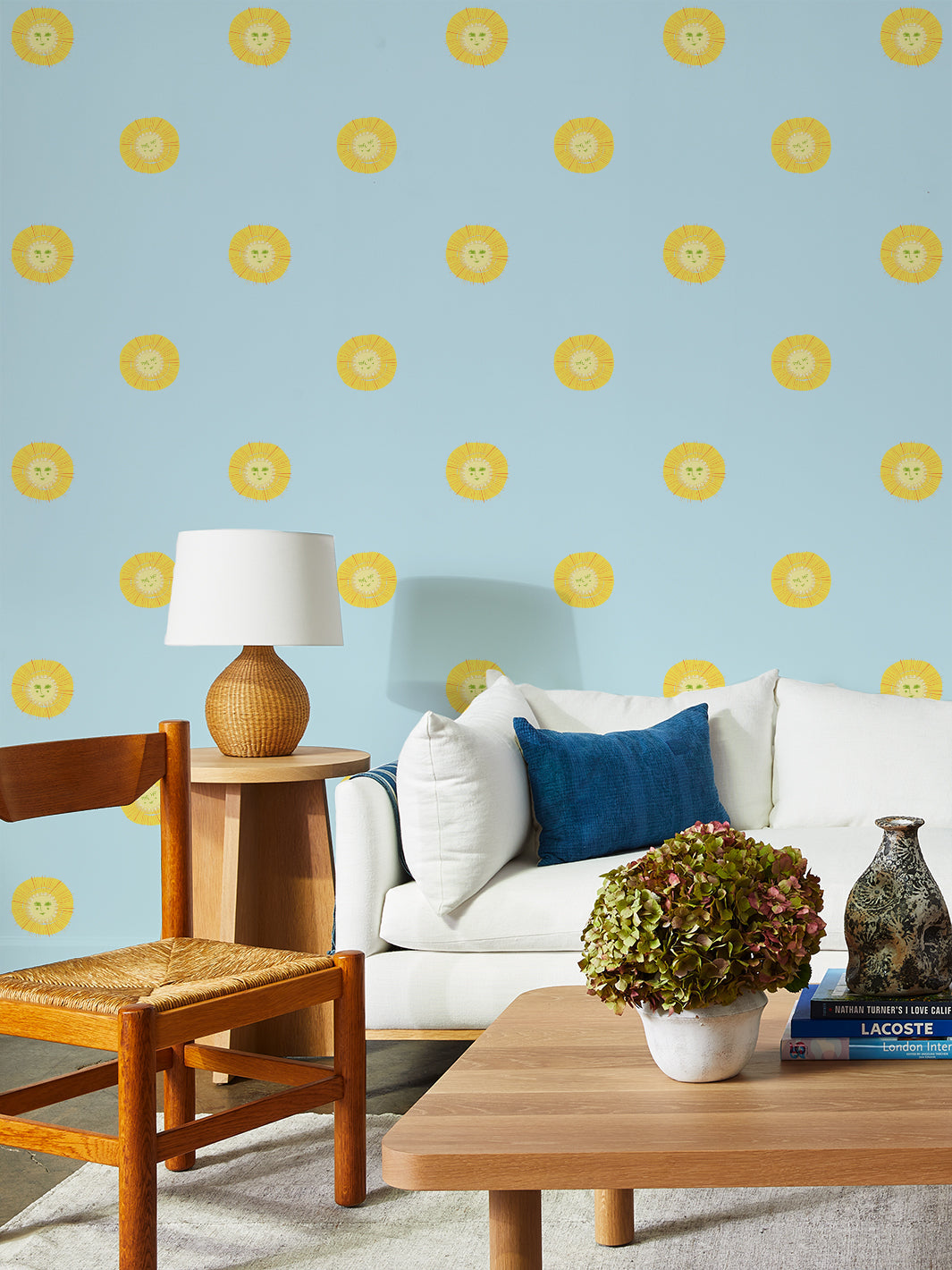 'Rising Sun' Wallpaper by Tea Collection - Pale Blue