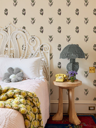 'Rita's Flowers' Wallpaper by Lingua Franca - Charcoal Moss