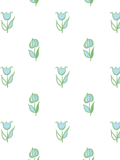 'Rita's Flowers' Wallpaper by Lingua Franca - Green Blue
