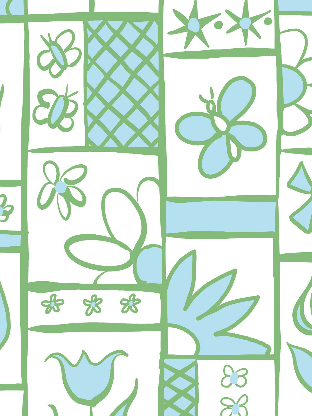 'Rita's Kitchen' Wallpaper by Lingua Franca - Green Blue