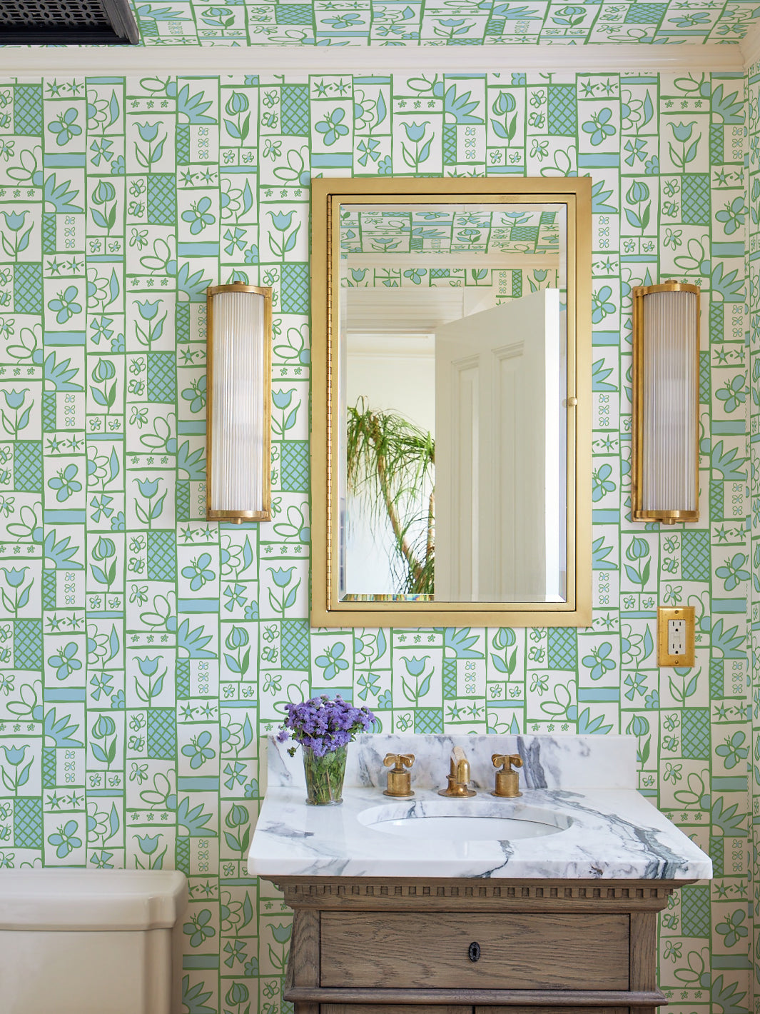 ritas kitchen wallpaper by lingua franca green blue