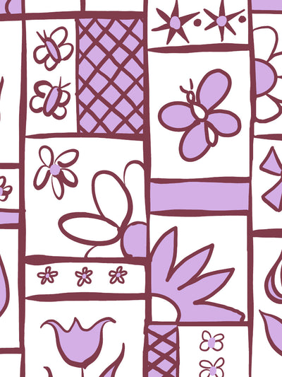 'Rita's Kitchen' Wallpaper by Lingua Franca - Maroon Lilac