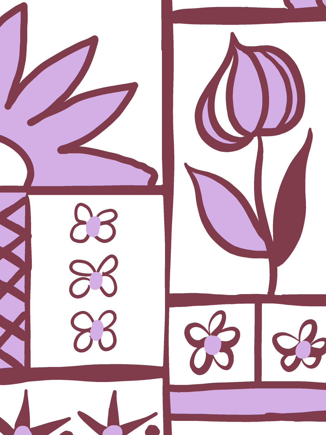 'Rita's Kitchen' Wallpaper by Lingua Franca - Maroon Lilac