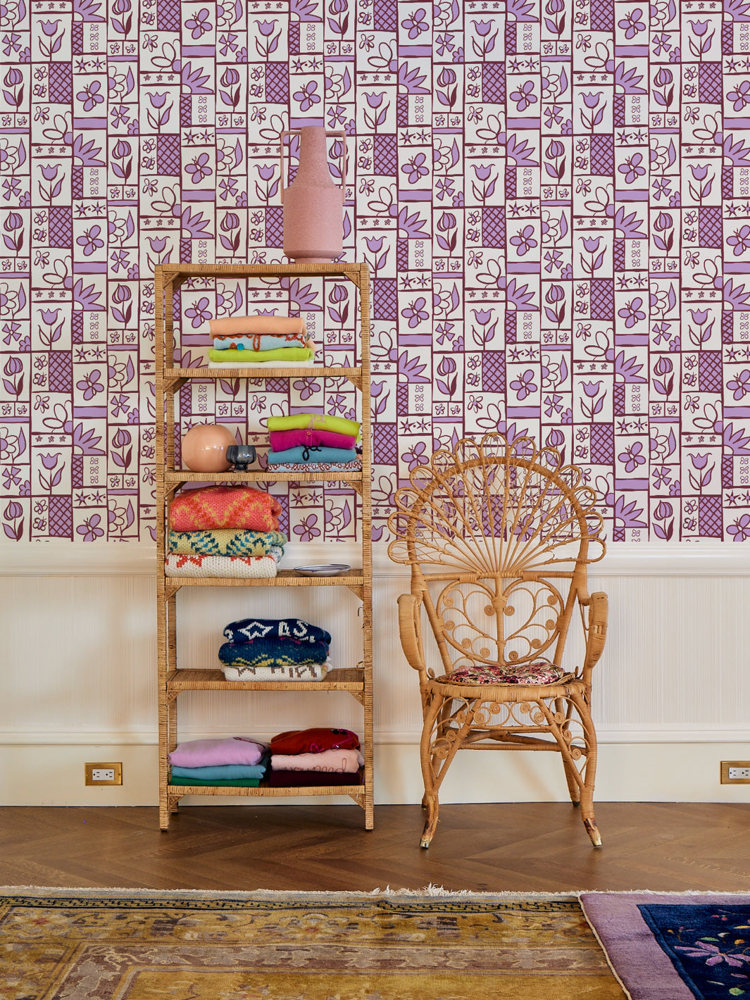 'Rita's Kitchen' Wallpaper by Lingua Franca - Maroon Lilac