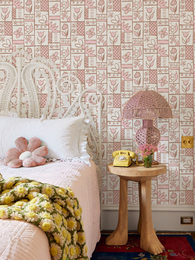 'Rita's Kitchen' Wallpaper by Lingua Franca - Pink Adobe