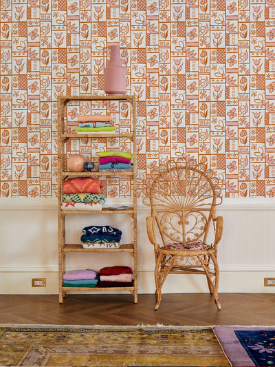 'Rita's Kitchen' Wallpaper by Lingua Franca - Rust Pink