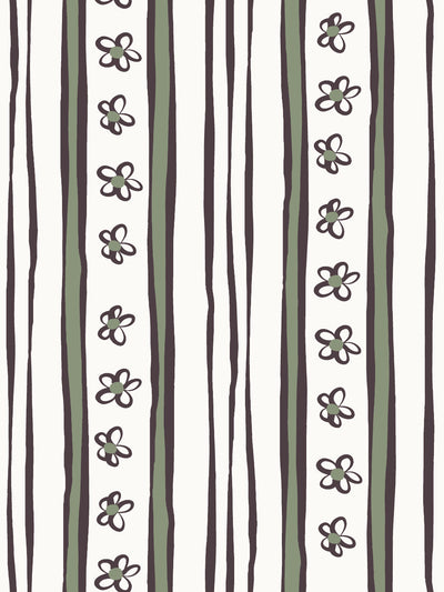 'Rita's Stripes' Wallpaper by Lingua Franca - Charcoal Moss