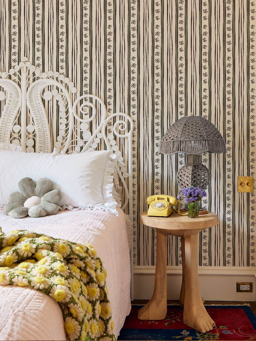 'Rita's Stripes' Wallpaper by Lingua Franca - Charcoal Moss