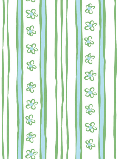'Rita's Stripes' Wallpaper by Lingua Franca - Green Blue