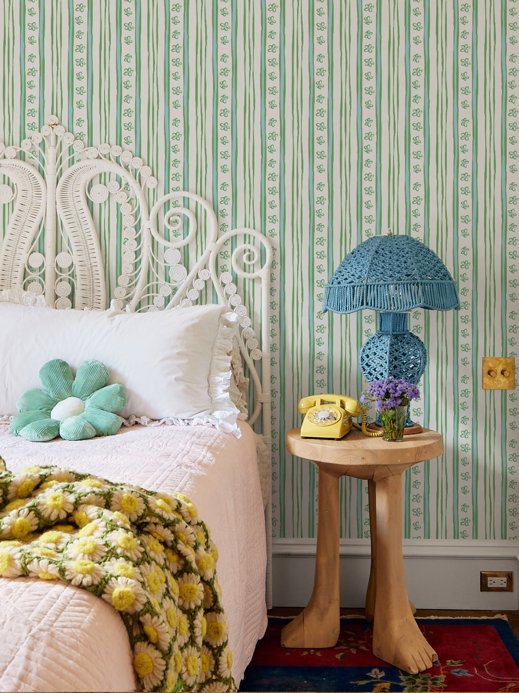 Chloe Stripe Pink/Green Wallpaper | Annie Selke
