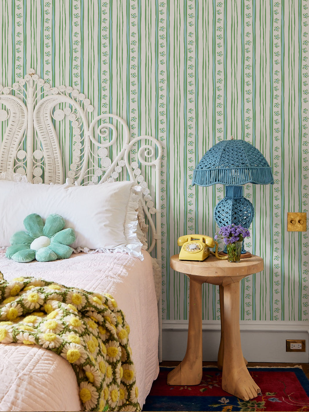 'Rita's Stripes' Wallpaper by Lingua Franca - Green Blue