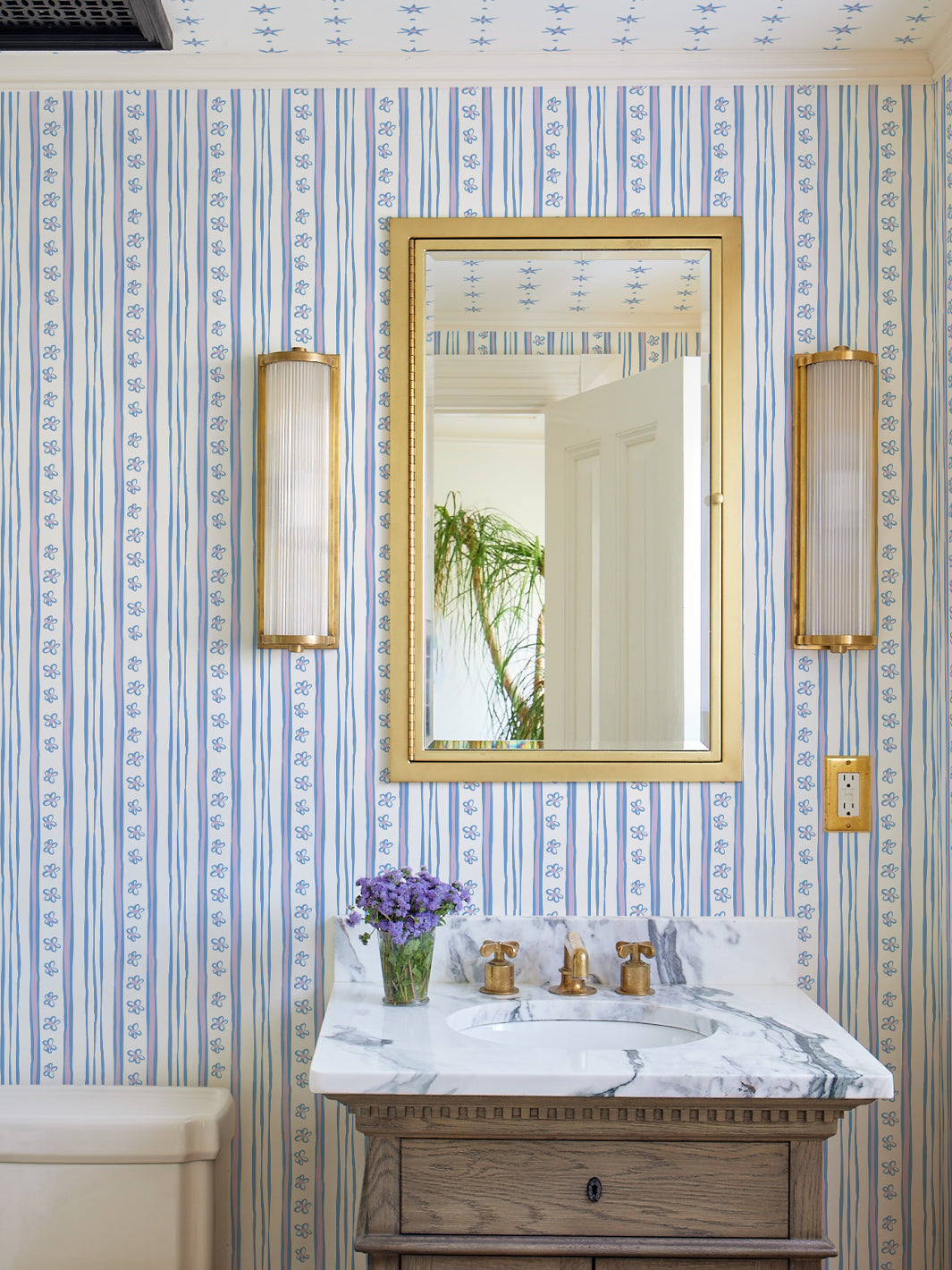 'Rita's Stripes' Wallpaper by Lingua Franca - Lavender Blue