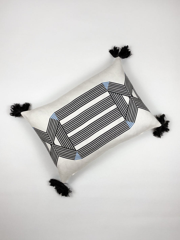 roman holiday key lumbar pillow by barbie black on white