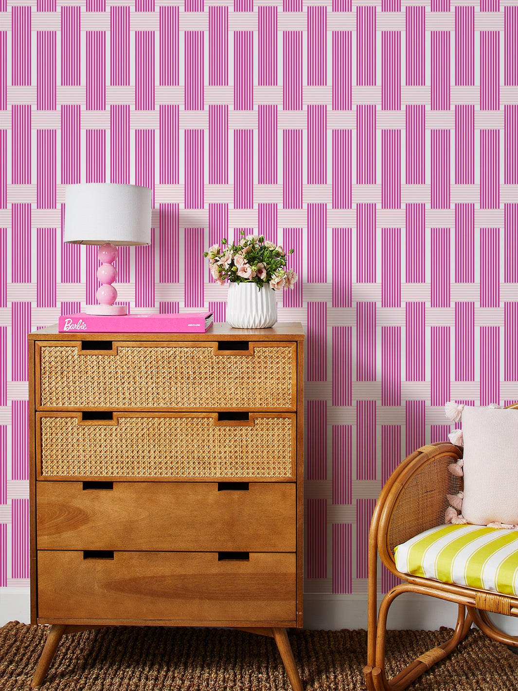 roman holiday woven wallpaper in 219 barbie pink