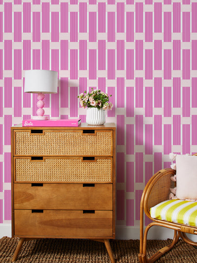 'Roman Holiday Woven' Wallpaper - 219 Barbie™ Pink