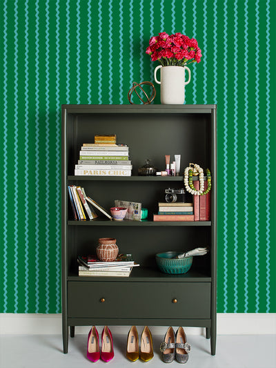 ric rac stripe wallpaper by sarah jessica parker emerald capri blue