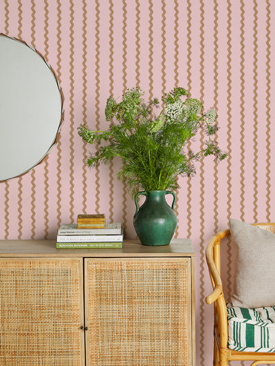 'Ric-Rac Stripe' Wallpaper by Sarah Jessica Parker - Pink Pecan