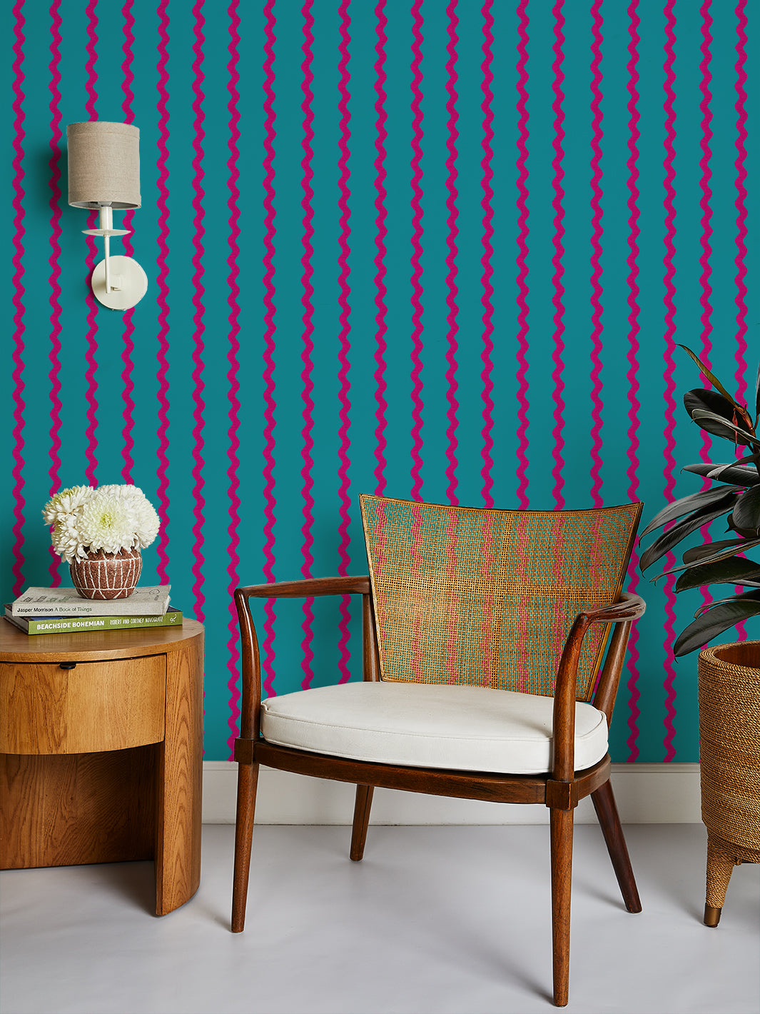 'Ric-Rac Stripe' Wallpaper by Sarah Jessica Parker - Teal Raspberry