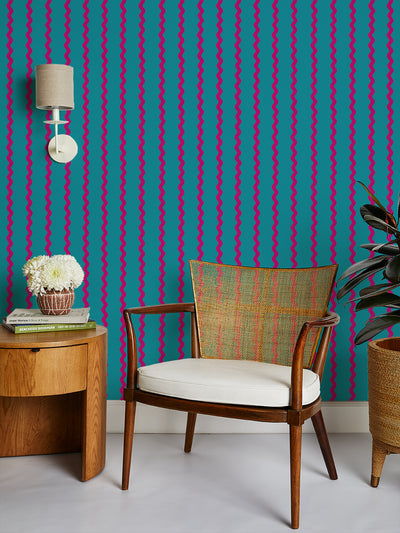 ric rac stripe wallpaper by sarah jessica parker teal raspberry