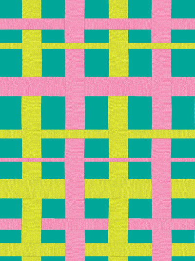 'Crosstown Plaid' Wallpaper by Sarah Jessica Parker - Citron on Teal