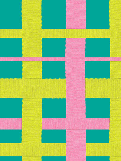 'Crosstown Plaid' Wallpaper by Sarah Jessica Parker - Citron on Teal