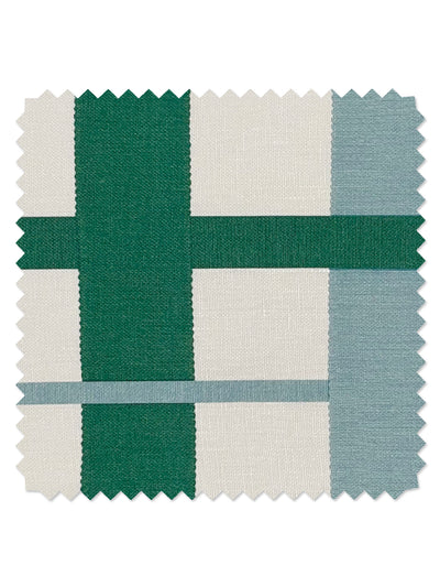 'Crosstown Plaid' Linen Fabric by Sarah Jessica Parker - Emerald Sky