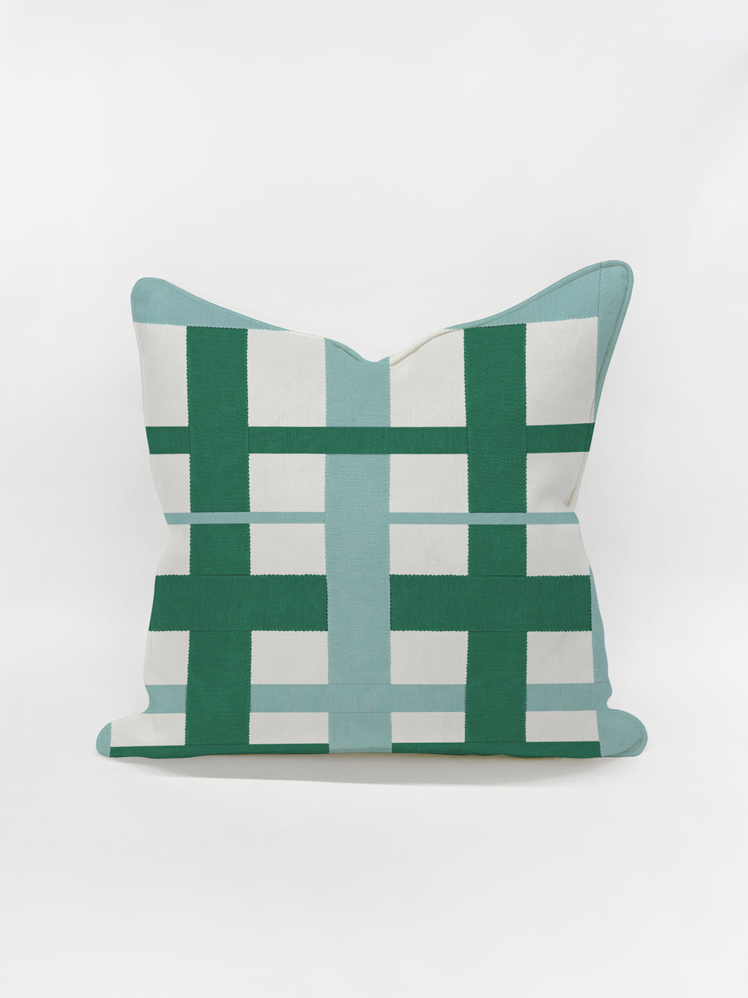 'Crosstown Plaid' Pillow by Sarah Jessica Parker- Sky Emerald on Linen