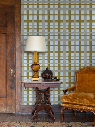 crosstown plaid wallpaper by sarah jessica parker olive on silver