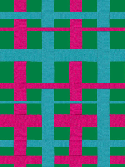 'Crosstown Plaid' Wallpaper by Sarah Jessica Parker - Peacock on Emerald