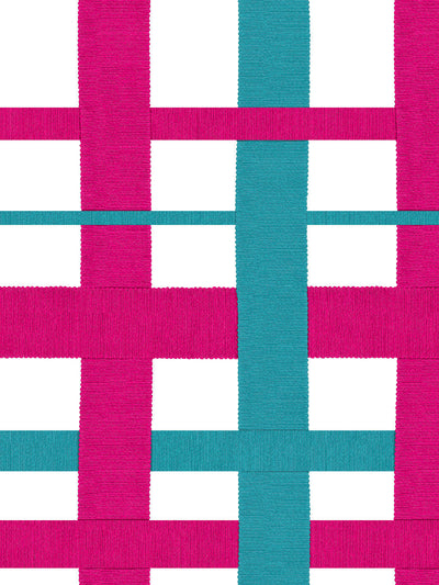 'Crosstown Plaid On White' Wallpaper by Sarah Jessica Parker - Peacock Raspberry