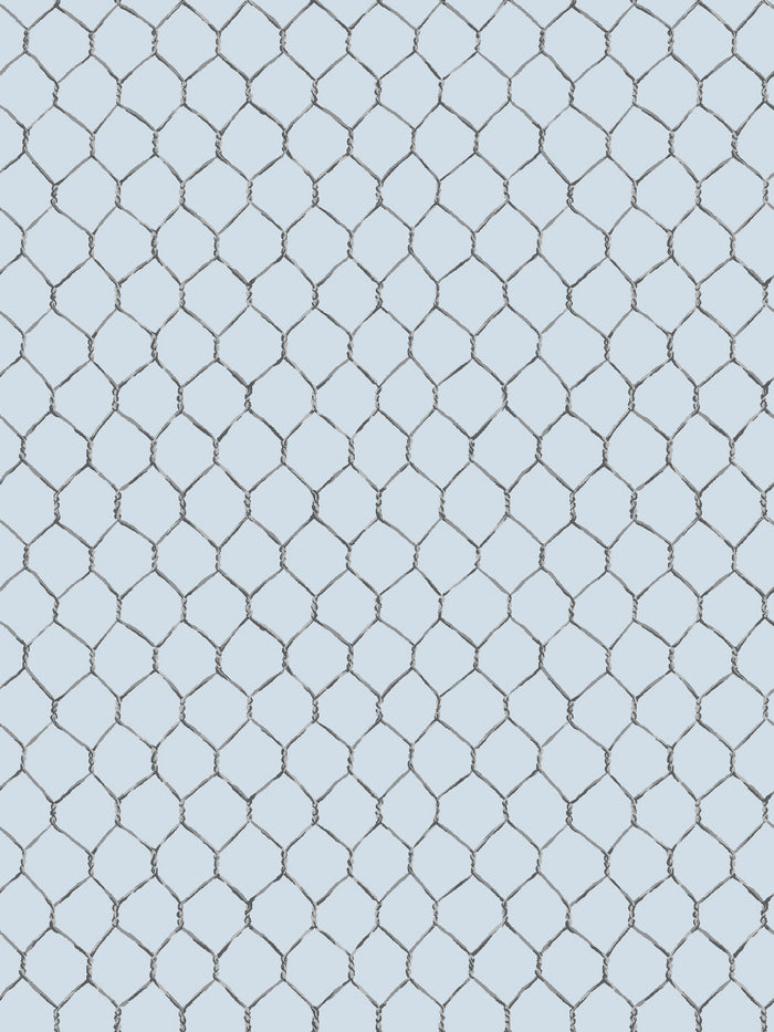 'Evelyn's Chicken Wire' Wallpaper by Sarah Jessica Parker - Metal on Misty Blue