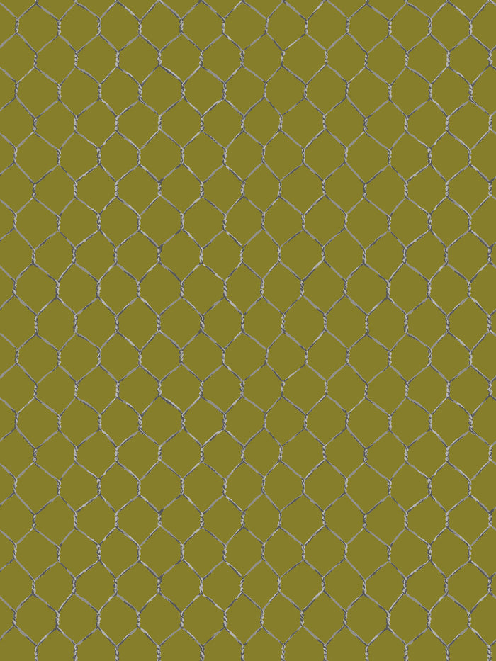'Evelyn's Chicken Wire' Wallpaper by Sarah Jessica Parker - Metal on Olive