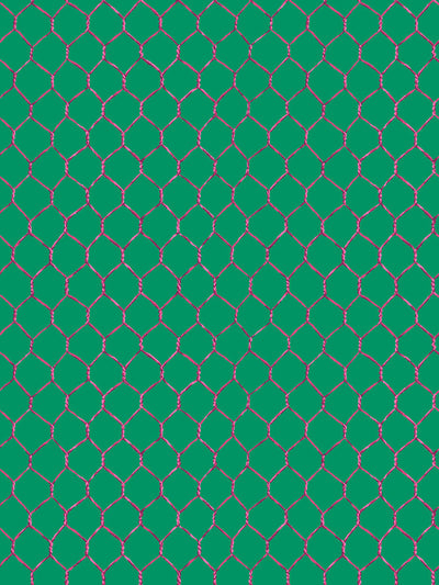 'Evelyn's Chicken Wire' Wallpaper by Sarah Jessica Parker - Raspberry on Emerald