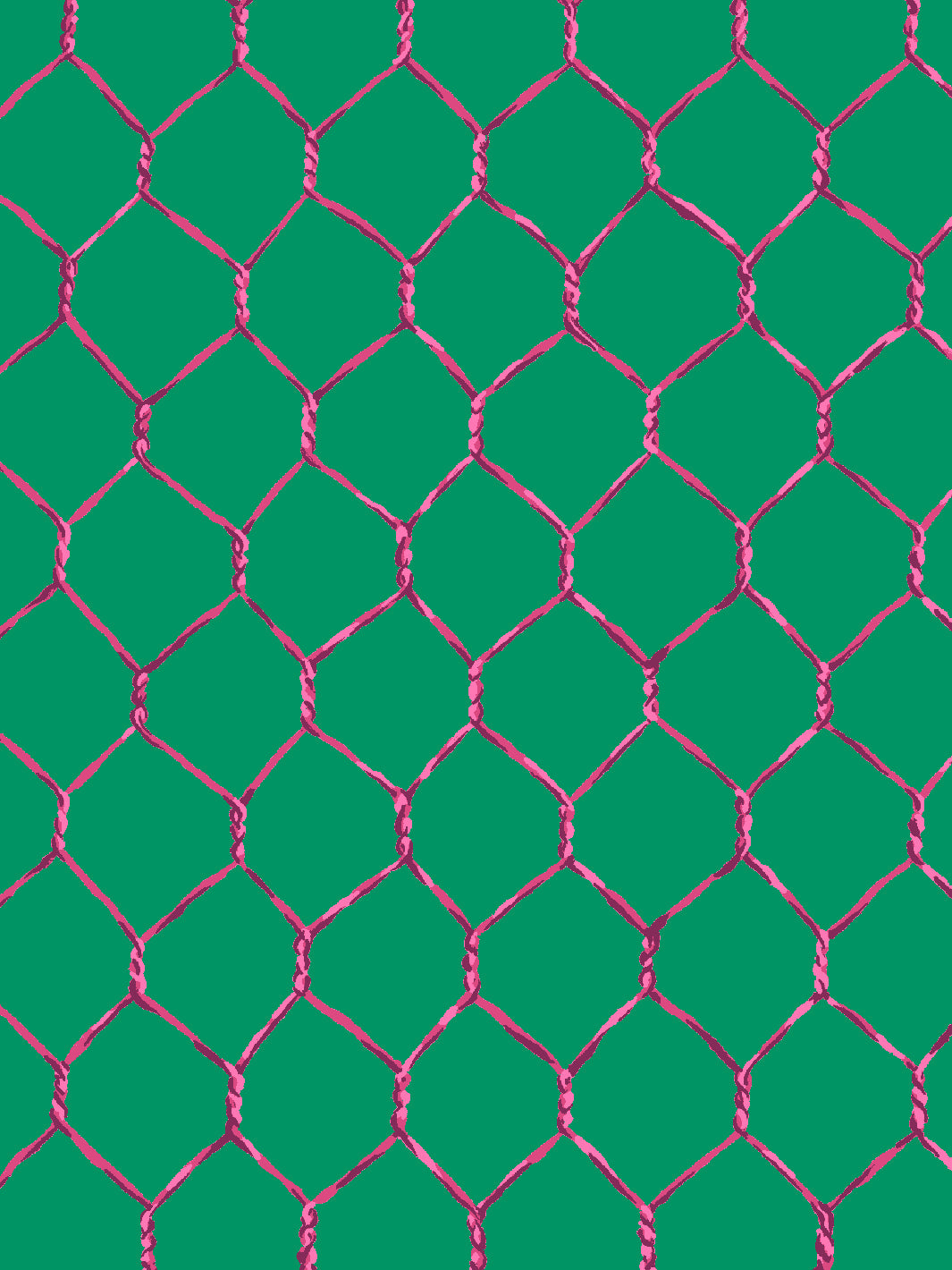 'Evelyn's Chicken Wire' Wallpaper by Sarah Jessica Parker - Raspberry on Emerald