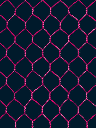 'Evelyn's Chicken Wire' Wallpaper by Sarah Jessica Parker - Raspberry on Navy