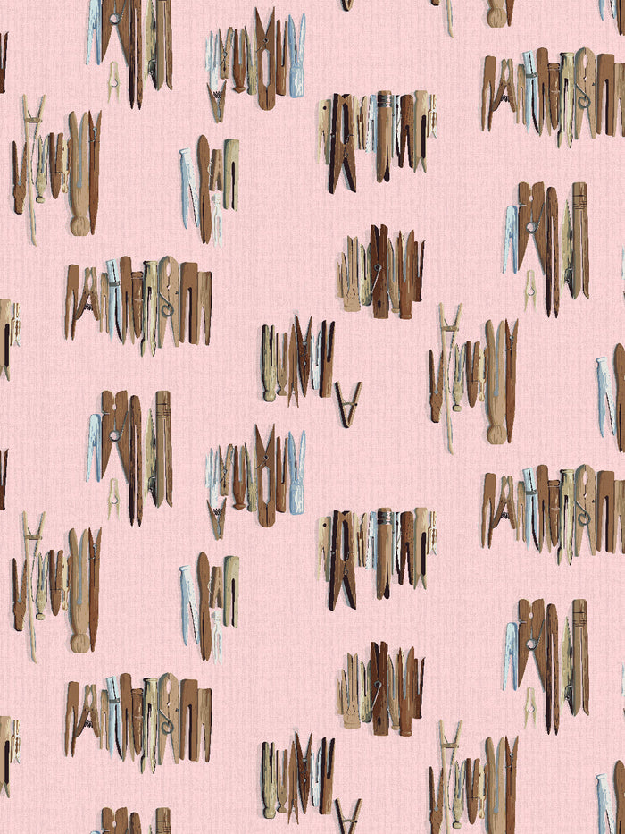 'Laundry Line' Wallpaper by Sarah Jessica Parker - Pink