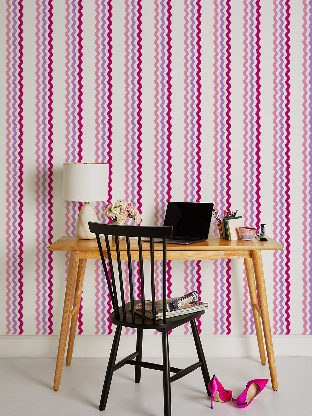 ric rac bands wallpaper by sarah jessica parker blush lilac raspberry