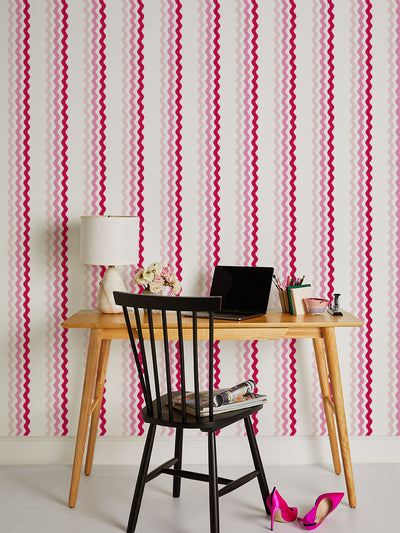 'Ric-Rac Bands' Wallpaper by Sarah Jessica Parker - Pink Slipper Geranium