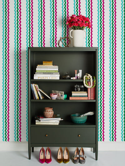 ric rac bands wallpaper by sarah jessica parker emerald capri raspberry