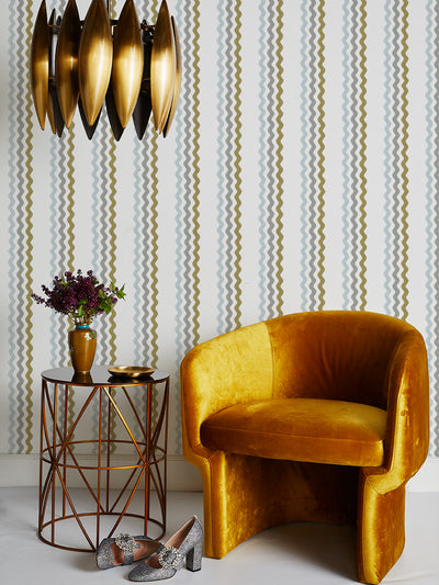 'Ric-Rac Bands' Wallpaper by Sarah Jessica Parker - Silver Metal Olive