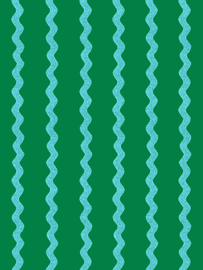 'Ric-Rac Stripe' Wallpaper by Sarah Jessica Parker - Emerald Capri Blue