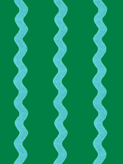 'Ric-Rac Stripe' Wallpaper by Sarah Jessica Parker - Emerald Capri Blue