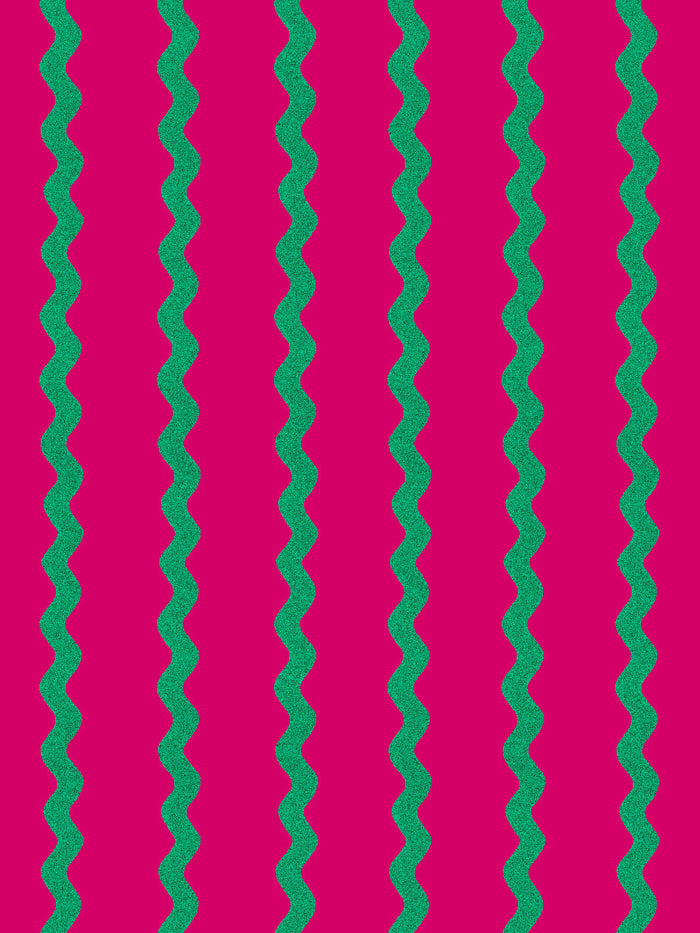 'Ric-Rac Stripe' Wallpaper by Sarah Jessica Parker - Raspberry Emerald