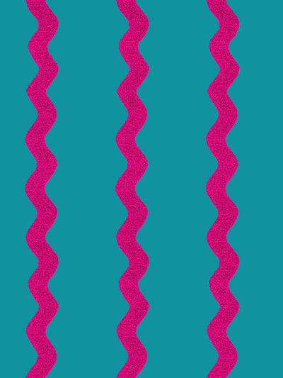 'Ric-Rac Stripe' Wallpaper by Sarah Jessica Parker - Teal Raspberry