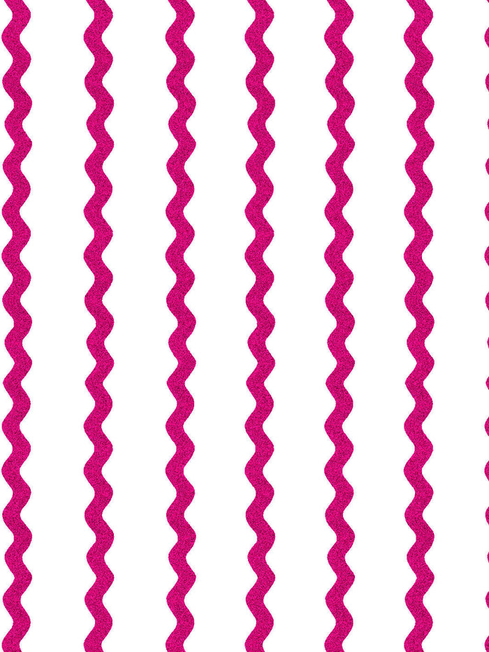 'Ric-Rac Stripe on White' Wallpaper by Sarah Jessica Parker - Raspberry